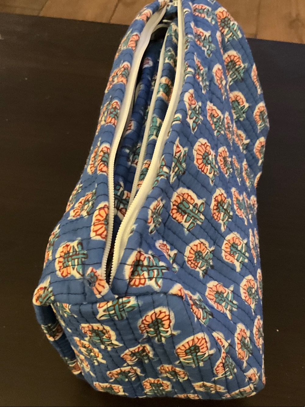 Raj Kantha Quilted Cotton Floral Print Cosmetic Pouch Set of 3 blue - Picture 4 of 4